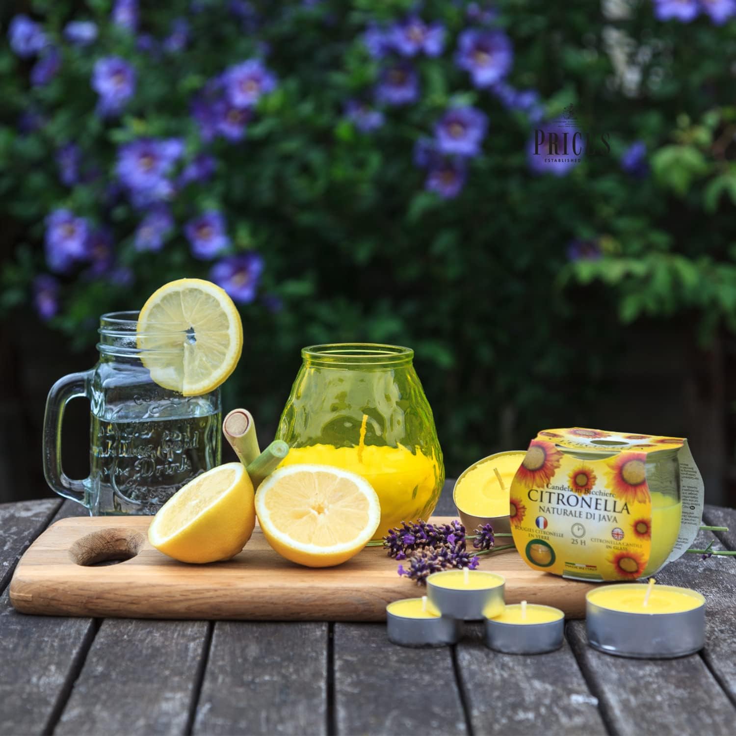 Set of 25 Price's Candle citronella tealight candles, scented tealights for outdoor and indoor use, natural citronella aroma.