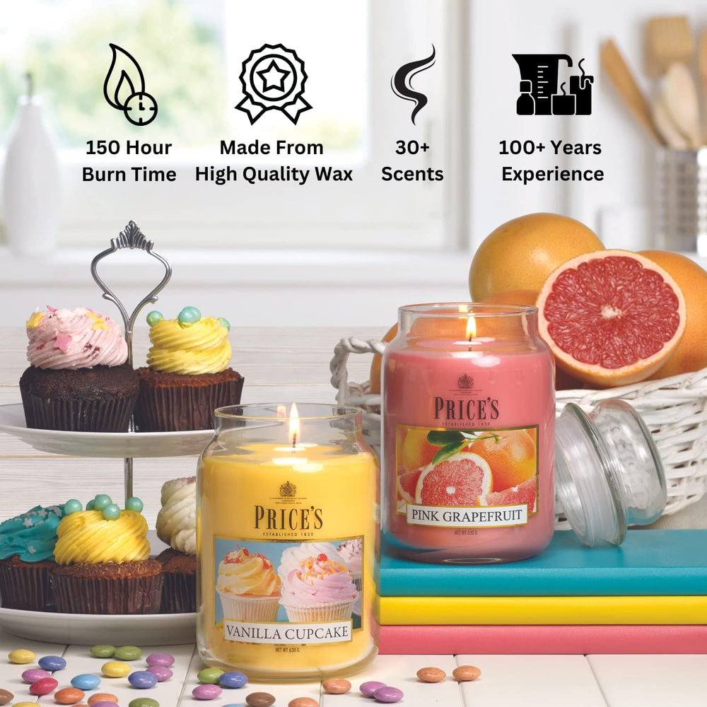 Large jar scented candle by Price's Candle with a Magnolia fragrance, featuring a white wax and decorative label.