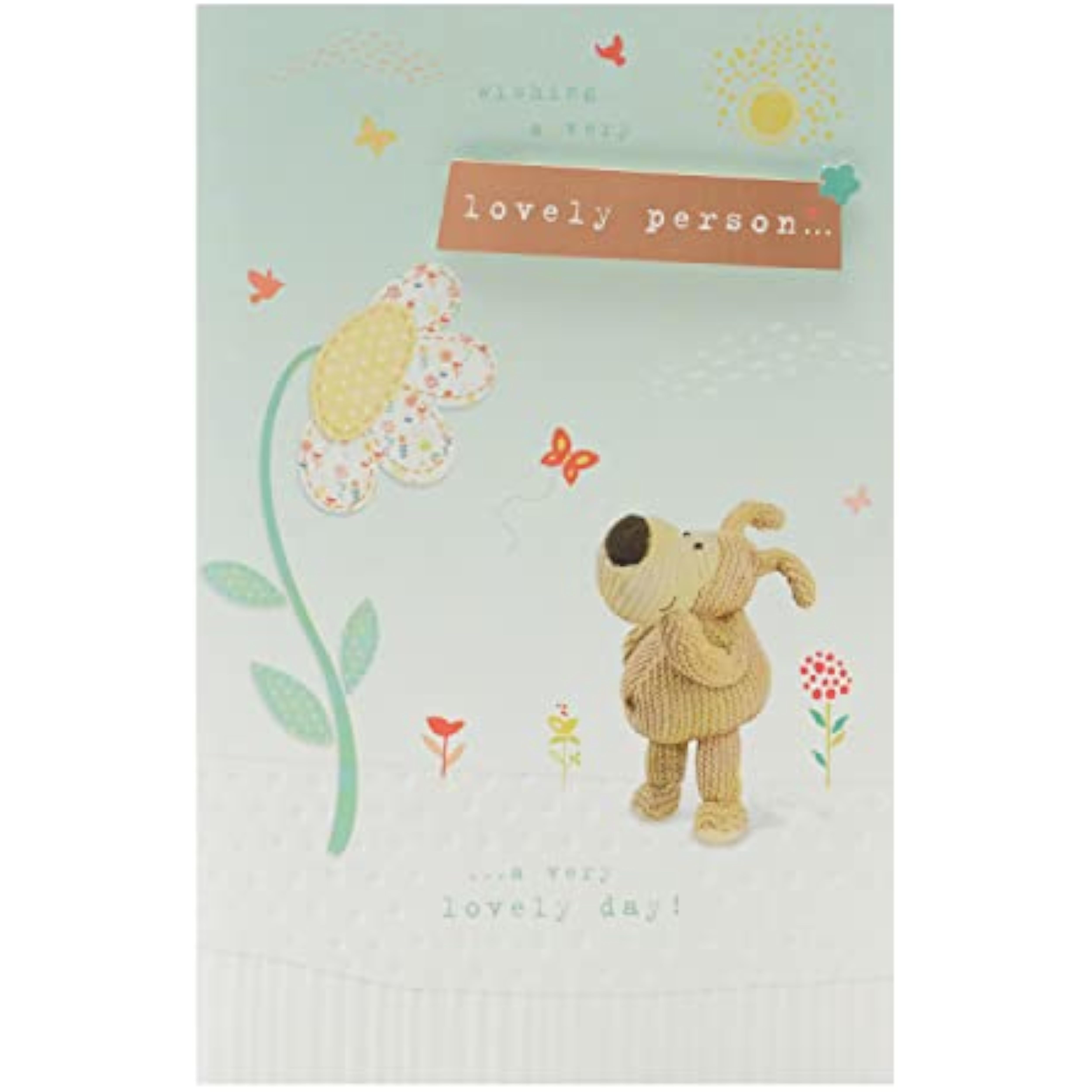 Boofle Looking up at Flower Birthday Card
