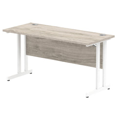 Impulse 1400 x 600mm Straight Desk Grey Oak Top White Cantilever Leg I003072 DD
