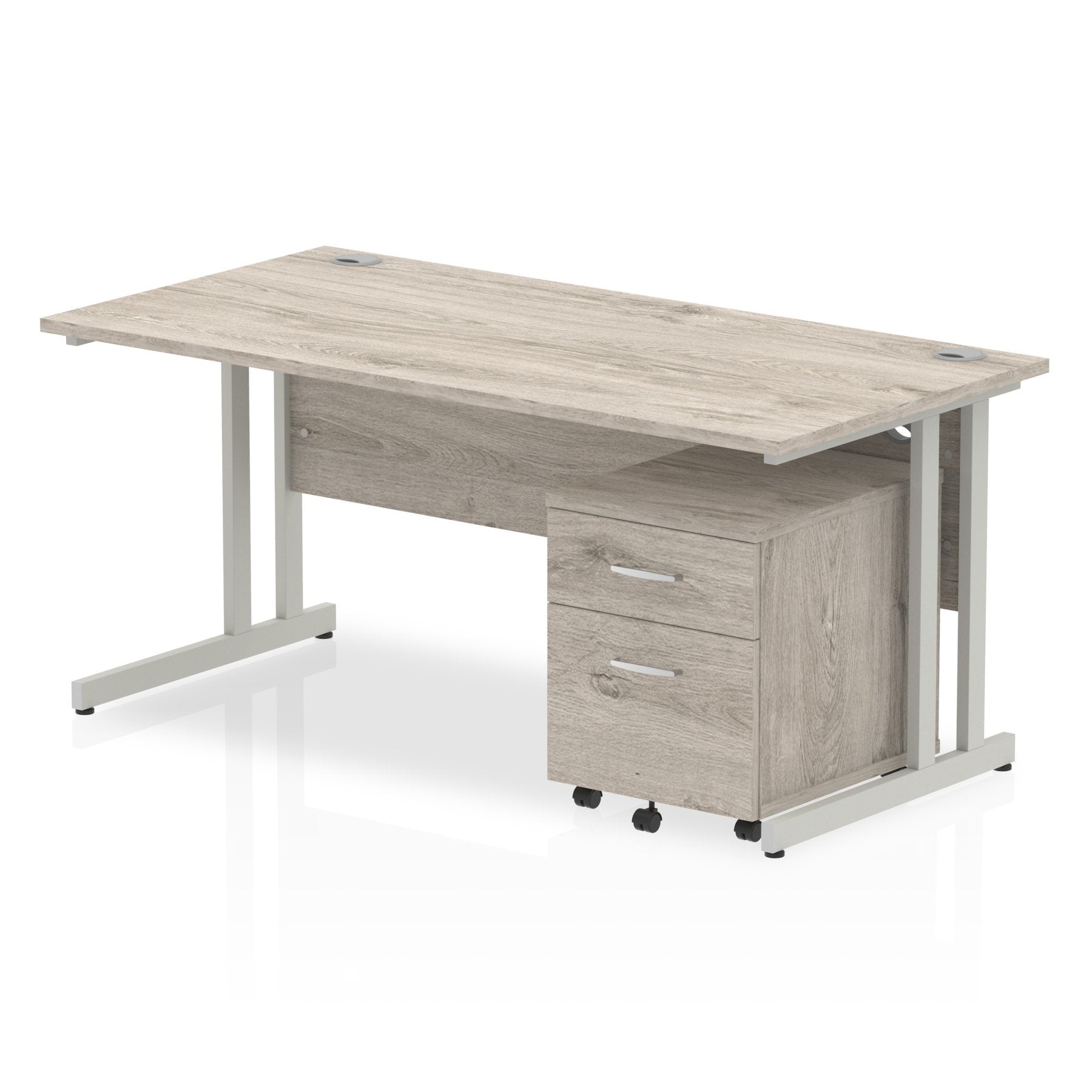 Dynamic Impulse 1600mm x 800mm Straight Desk Grey Oak Top Silver Cantilever Leg with 2 Drawer Mobile Pedestal I003196 DD