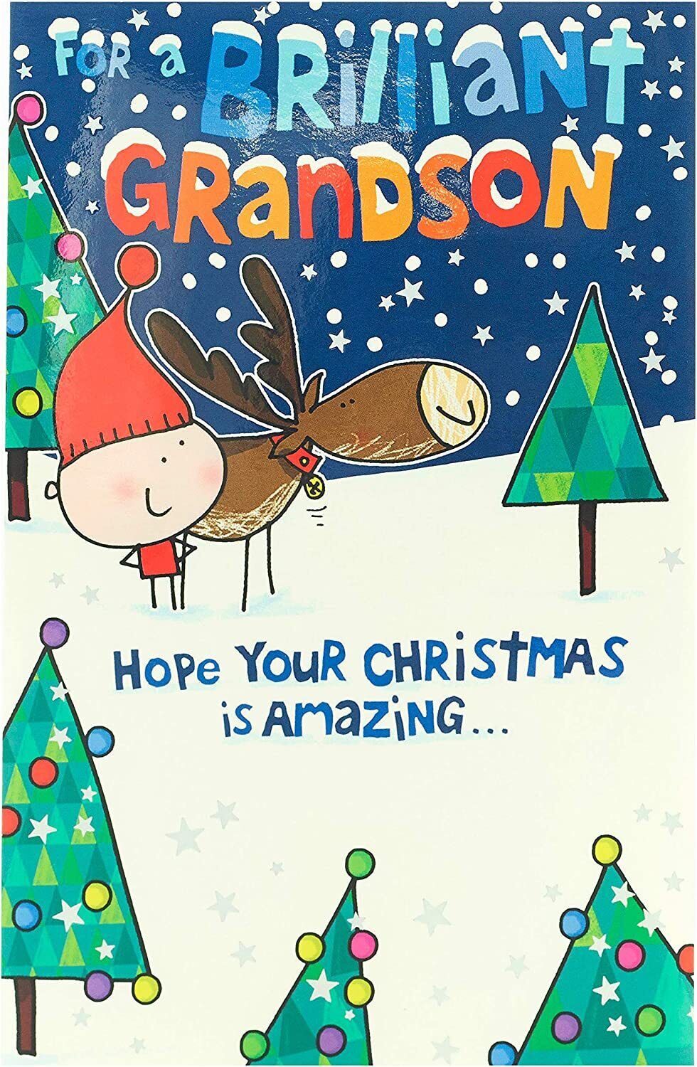 Reindeer Design Grandson Christmas Card