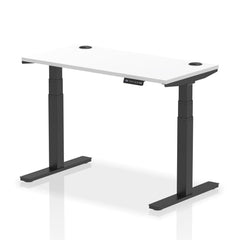 Dynamic Air 1200 x 600mm Height Adjustable Desk White Top Cable Ports Black Leg HA01233 DD