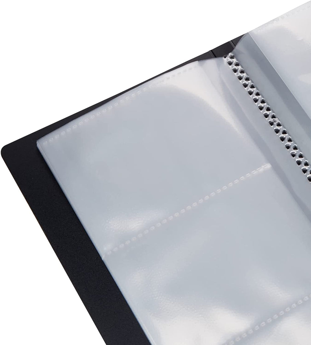 Q-Connect polypropylene business card holder holding up to 160 cards in black, designed for organized name card storage.