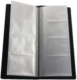 Black Q-Connect polypropylene business card holder with 96 card capacity for organizing and protecting professional cards.