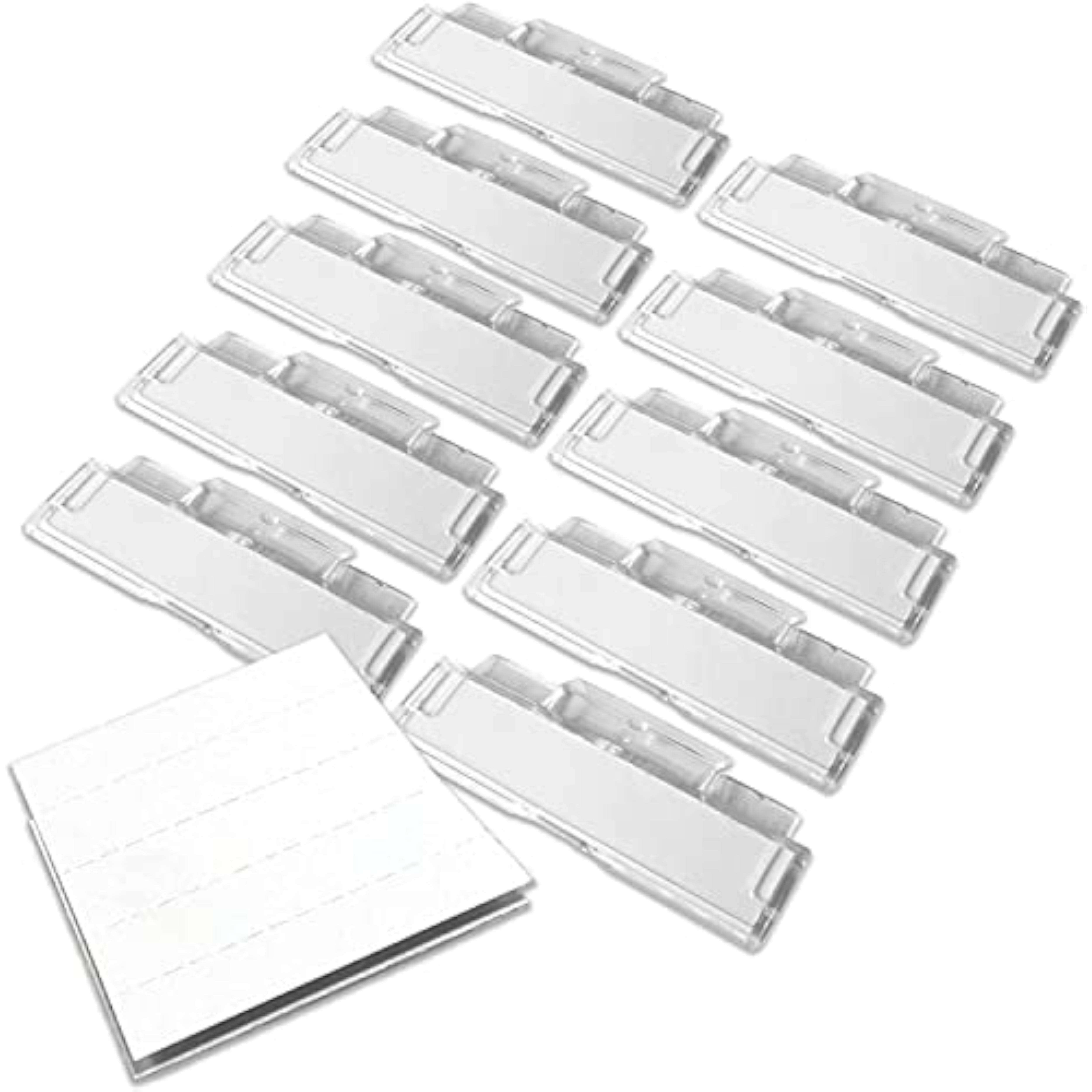 Q-Connect clear suspension file tabs, pack of 50, for organizing and labeling files in office or filing systems.