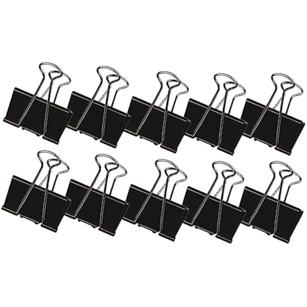 Pack of 10 black Q-Connect 16mm foldback clips, metal paper clips for organizing and securing documents or cables.