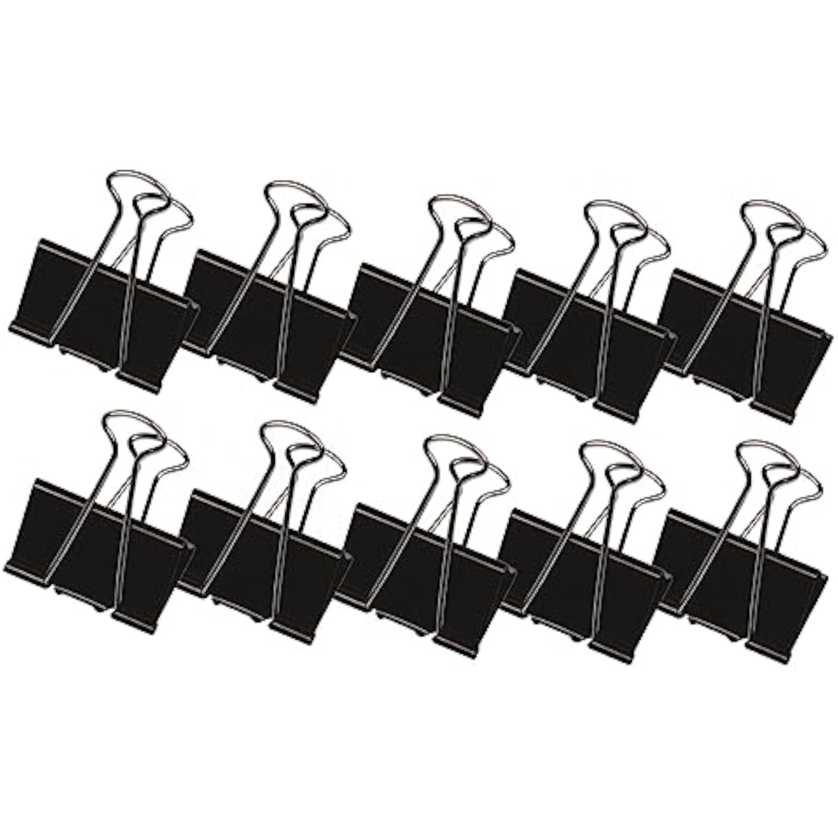 Pack of 10 black Q-Connect 16mm foldback clips, metal paper clips for organizing and securing documents or cables.