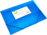 Blue Q-Connect elasticated A4 folder with three flaps, designed for organized document storage and easy access.