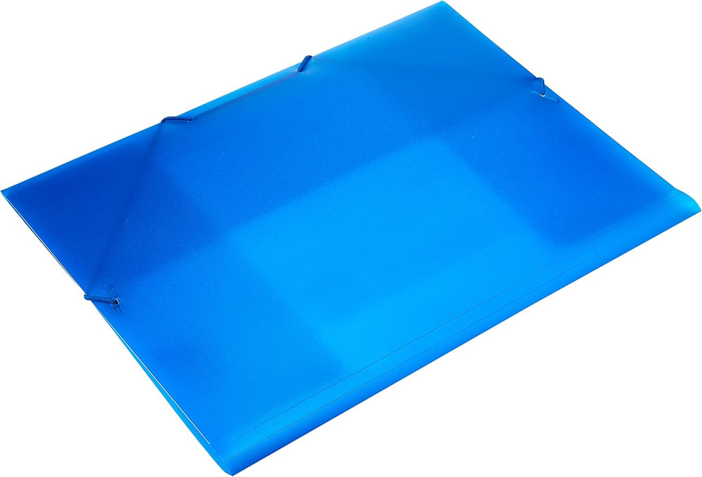 Blue Q-Connect elasticated A4 folder with three flaps, designed for secure document storage and organization.