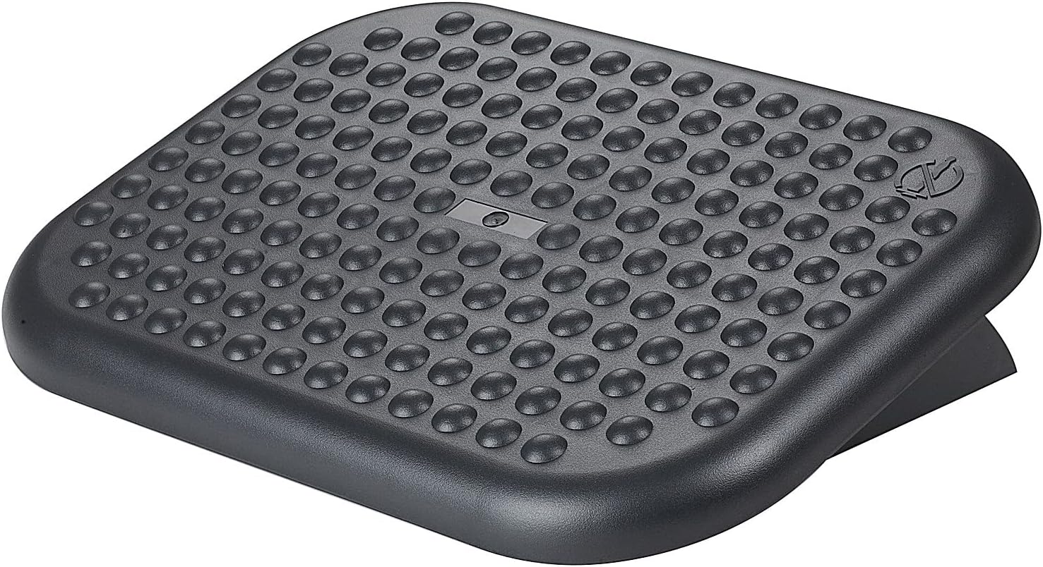 Black Q-Connect economy footrest with tilt action platform, 448 x 325mm, designed for ergonomic support and comfort.