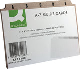 Q-Connect 6x4 inch index cards with A-Z buff guide, pack of 25 for organization and note-taking.
