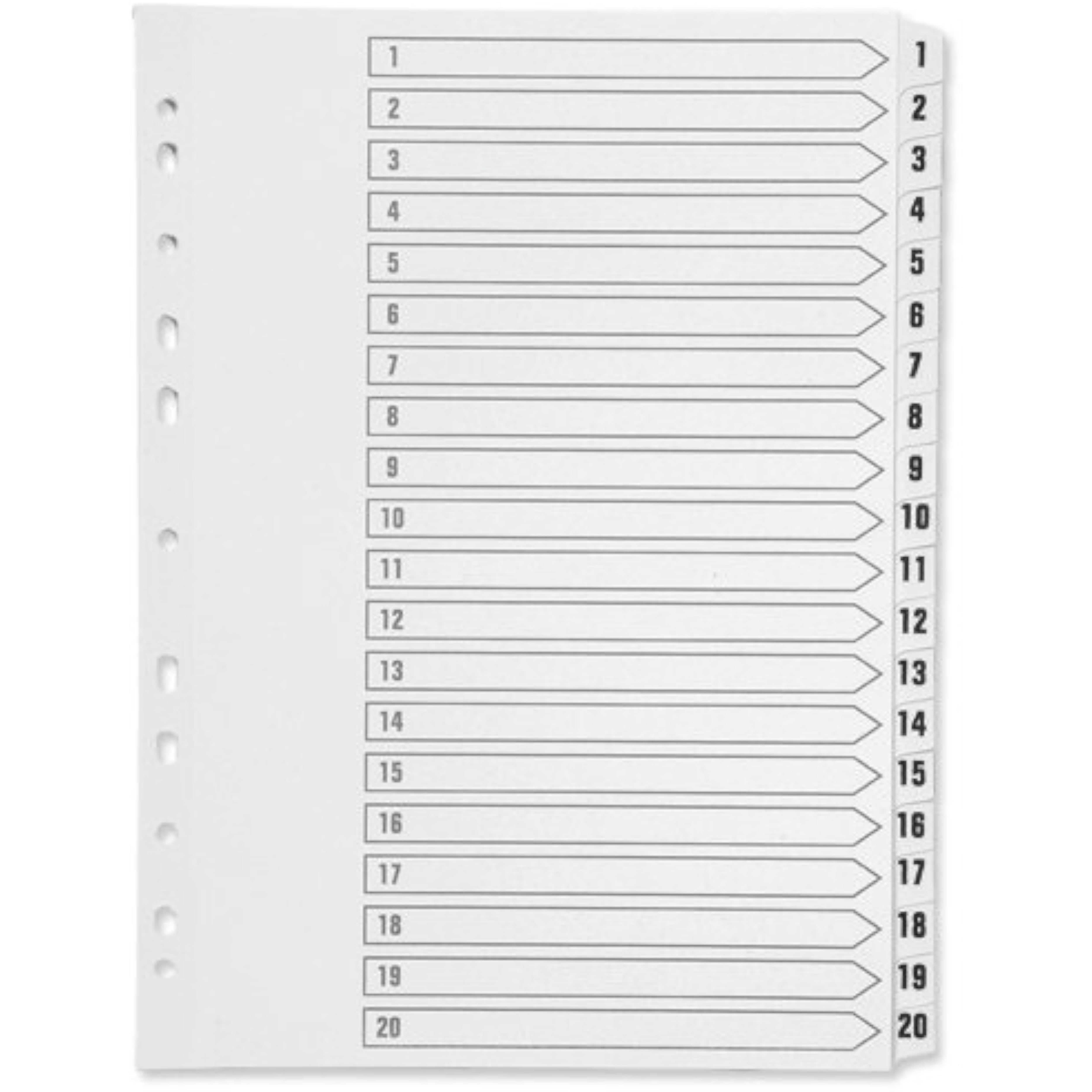 Q-Connect VW A4 multi-punched index dividers in white polypropylene, ideal for organizing documents in bulk.