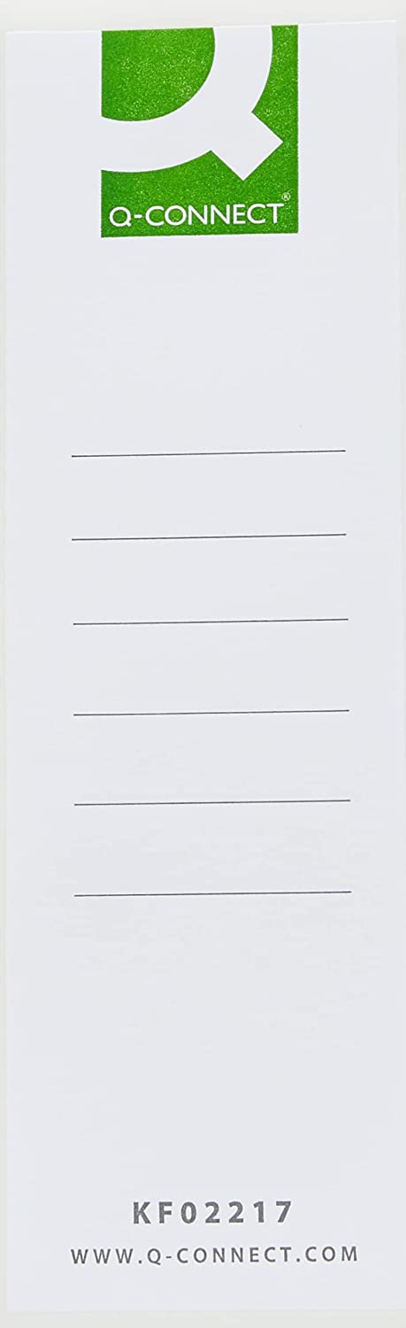 Q-Connect white lever arch file spine label with space for 10 labels, designed for organizing and identifying file spines.