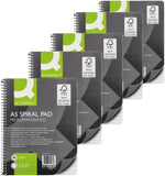 Set of five Q-Connect ruled margin spiral notebooks with soft covers and 160 pages each in A5 size.