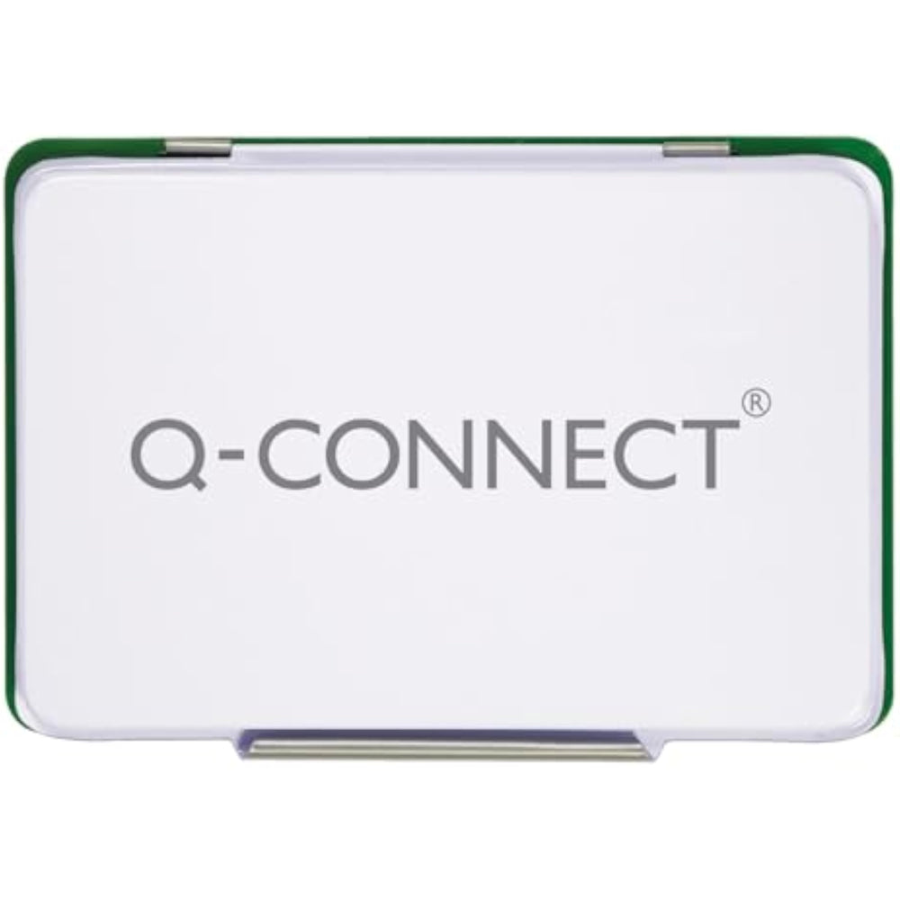 Q-Connect green large stamp pad with inked surface, ideal for stamping and crafting projects.