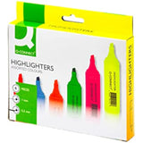 Q-Connect assorted highlighter pens on strung tags, featuring six vibrant colors for highlighting and marking.