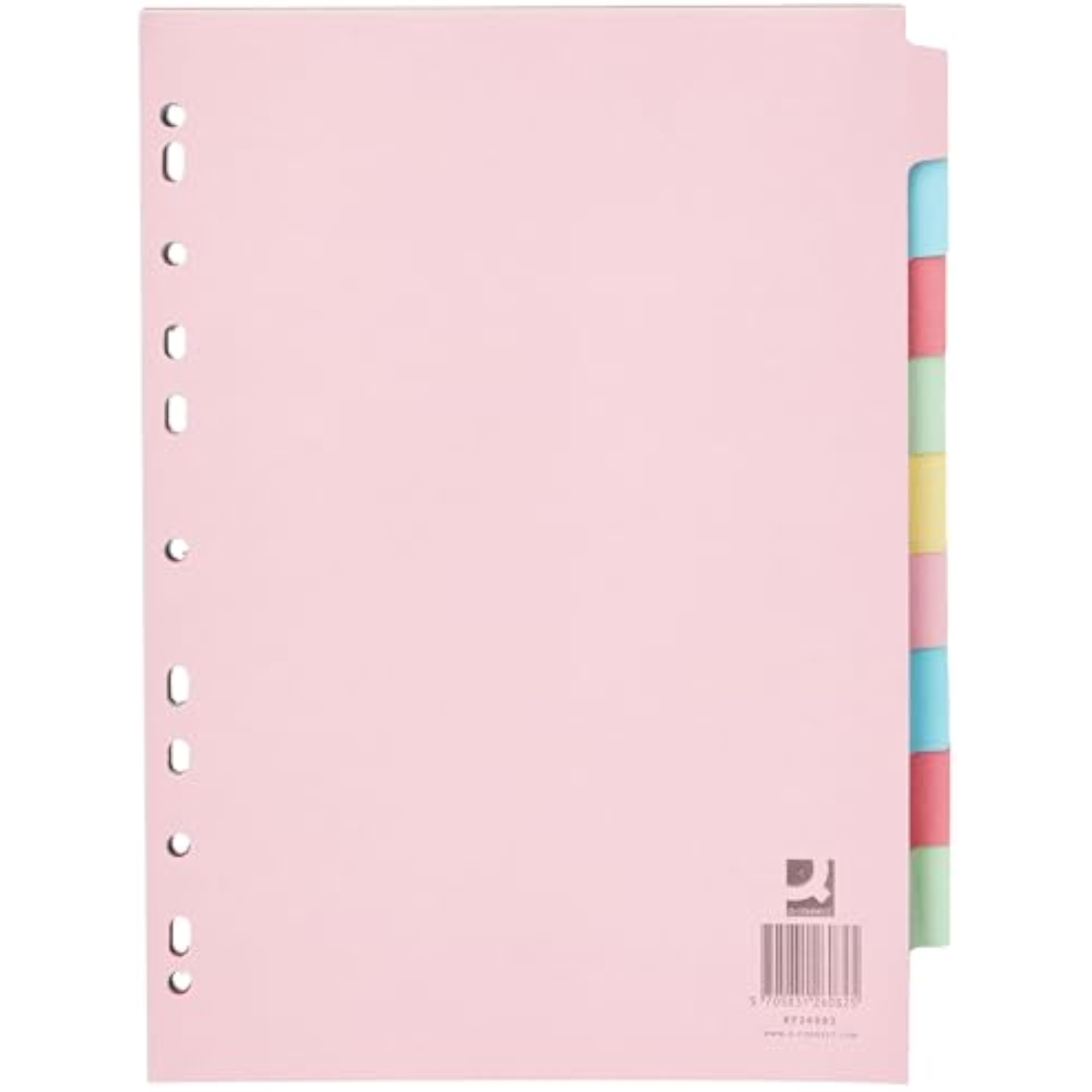 Q-Connect KF26082 A4 multi-punched subject divider with colored tabs for organizing documents in a file or folder.