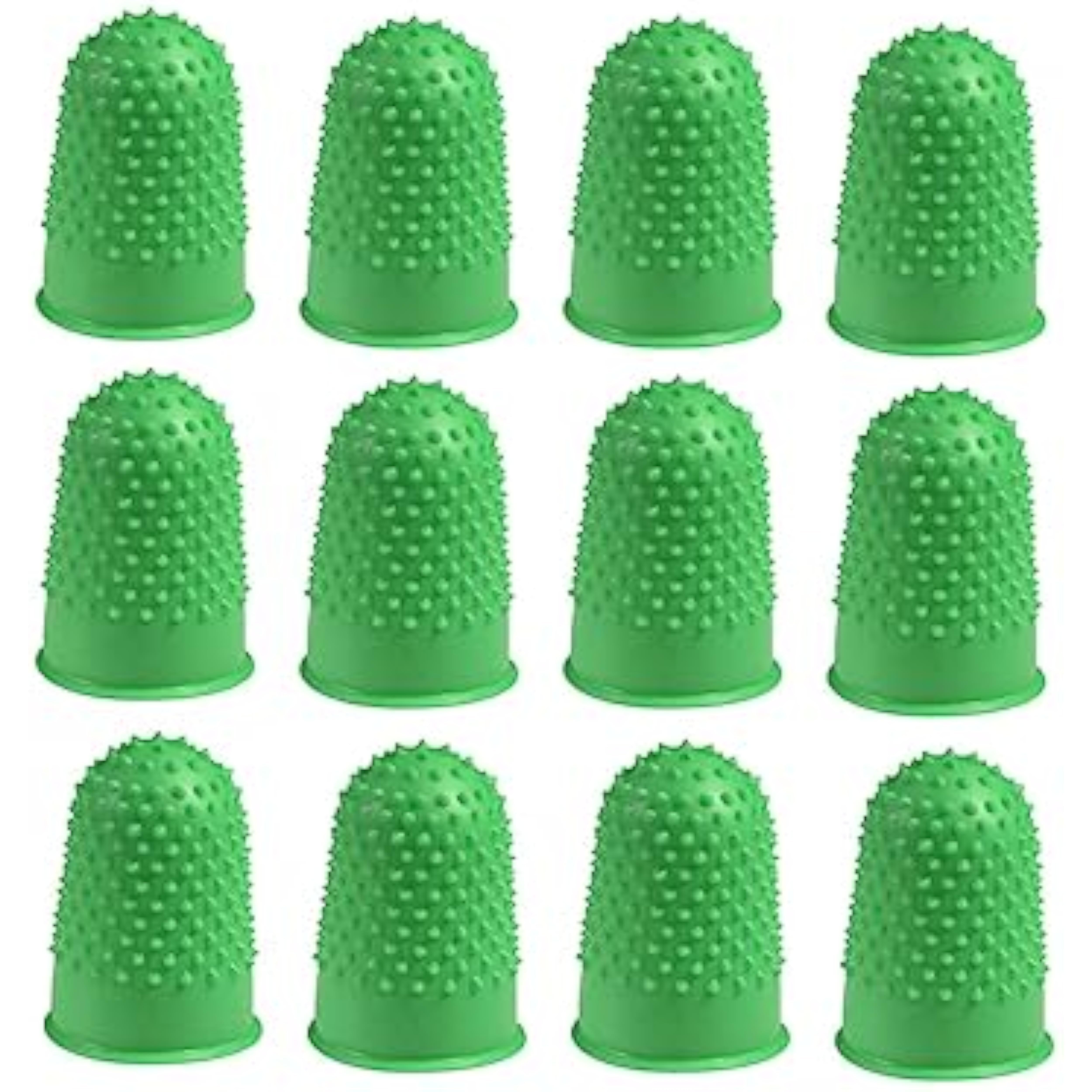 Q-Connect green thimblettes size 0, 16mm, pack of 12, flexible sewing and craft tools for finger protection and precision.