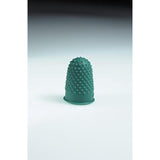 Q-Connect green thimblettes size 0, 16mm, pack of 12, small rubber grips for sewing and craft projects.
