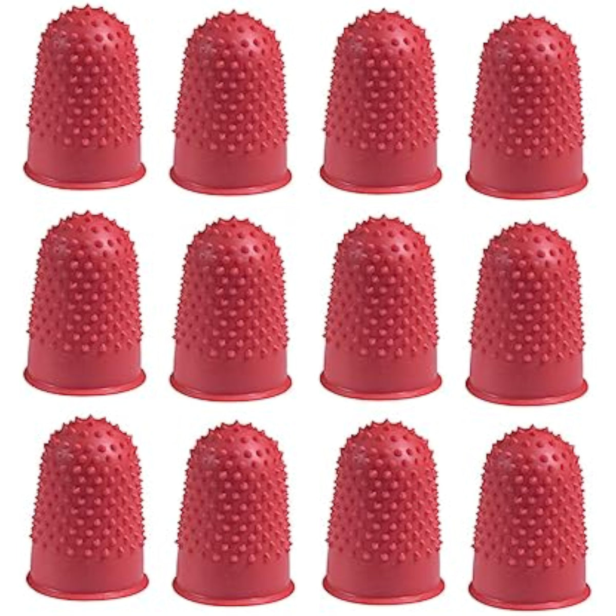 Red Q-Connect Thimblettes Size 00 pack of 12, small protective thimbles for sewing or crafting.