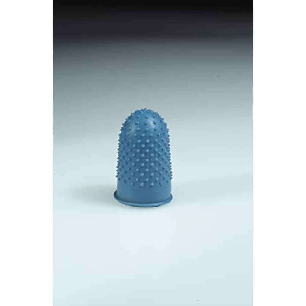 Blue Q-Connect Q-Thimblettes Size 1 pack of 12, showing individual small blue thimblettes used for sewing or fabric work.