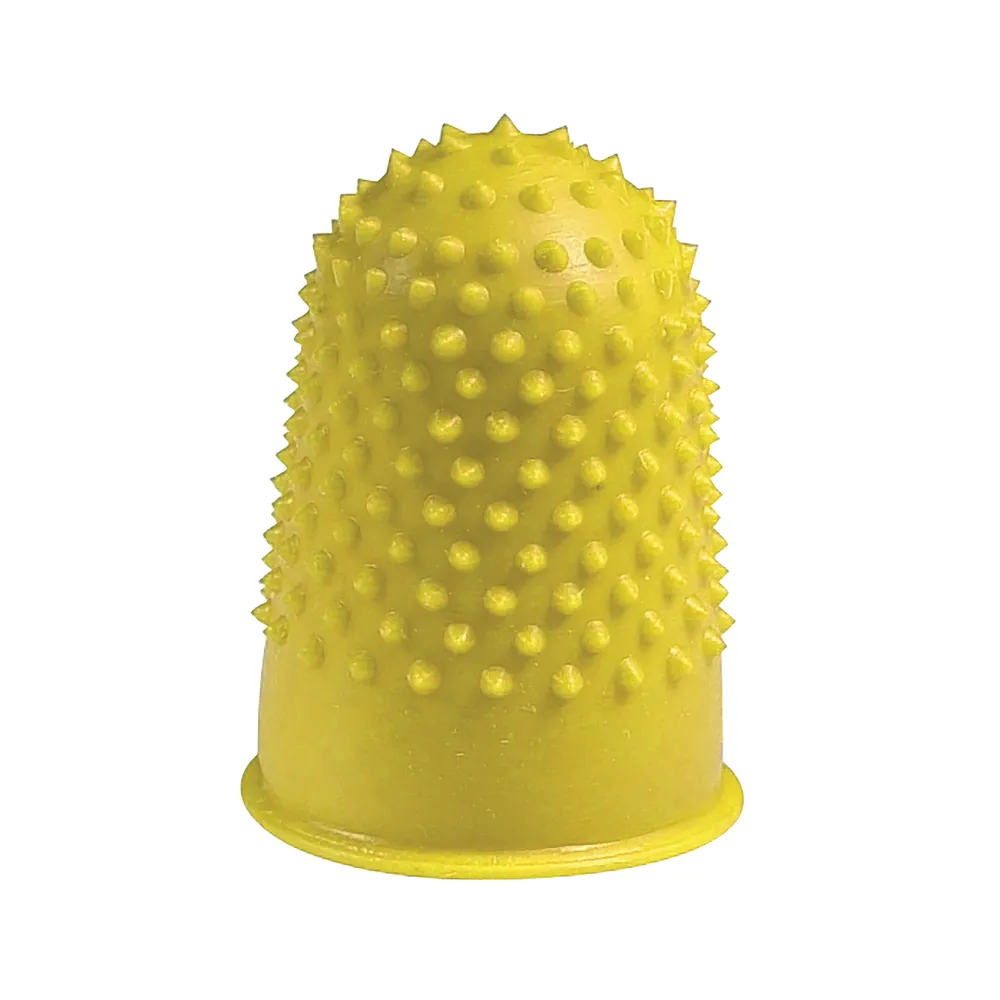 Q-Connect yellow thimblettes size 2, 18mm, pack of 12, small plastic fasteners for craft and fastening applications.