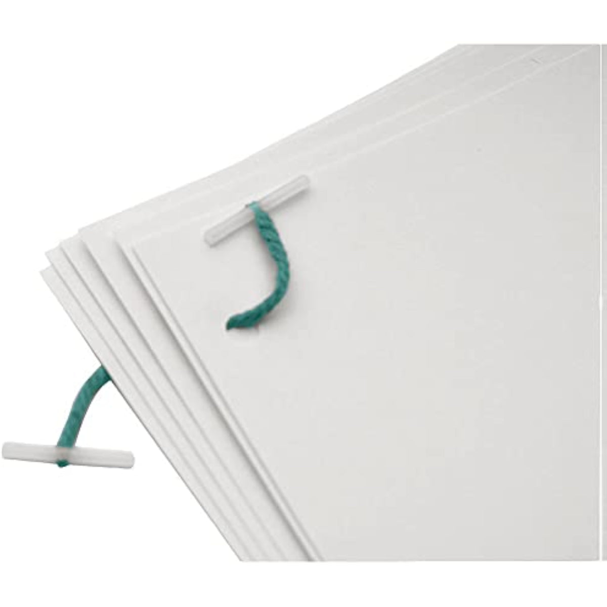 Green plastic-ended Q-Connect Treasury Tags, 152mm length, shown with 100 tags for organizing documents or files.