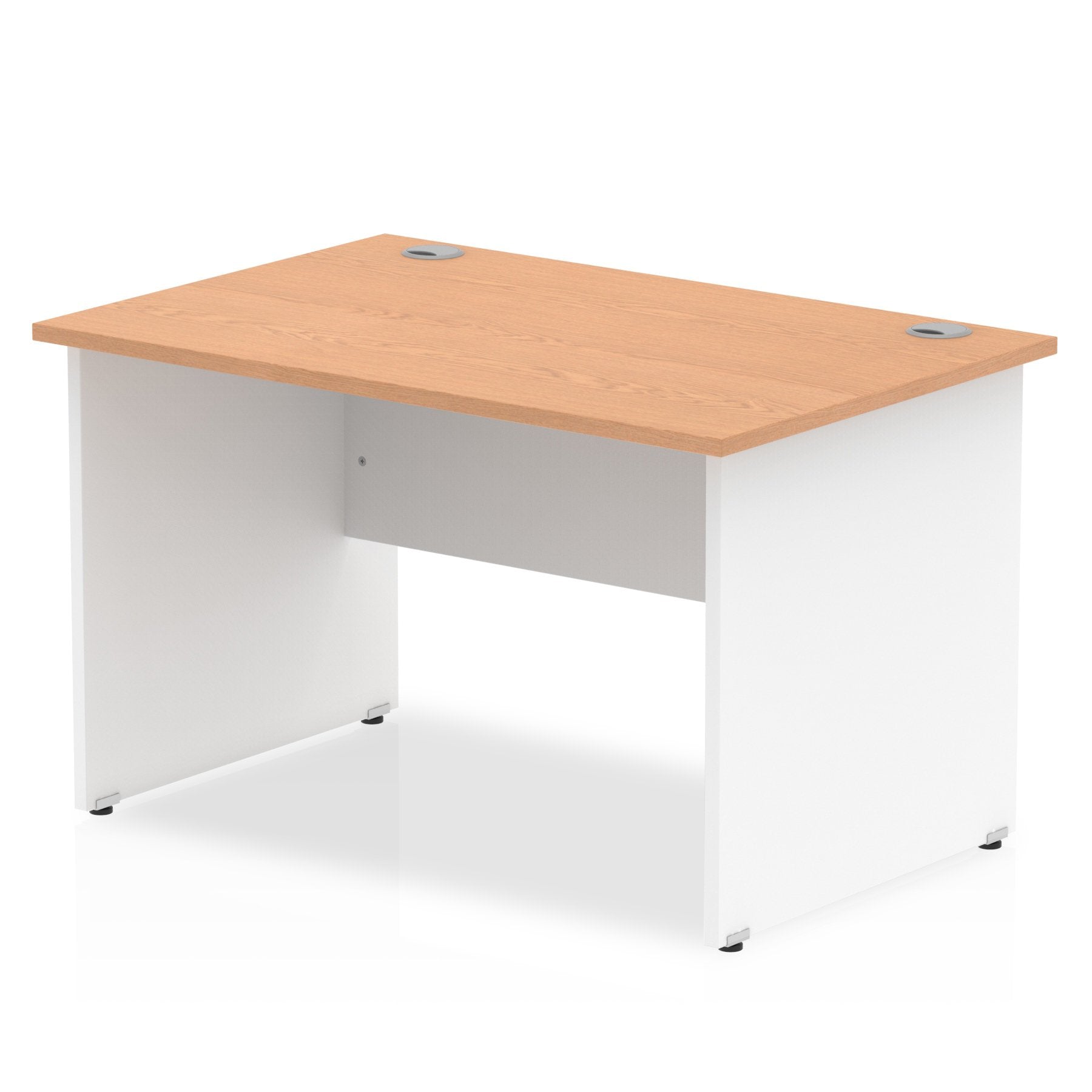 Impulse Straight Office Desk W1200 x D800 x H730mm Panel End Leg Oak Finish White Frame  - TT000005 DD