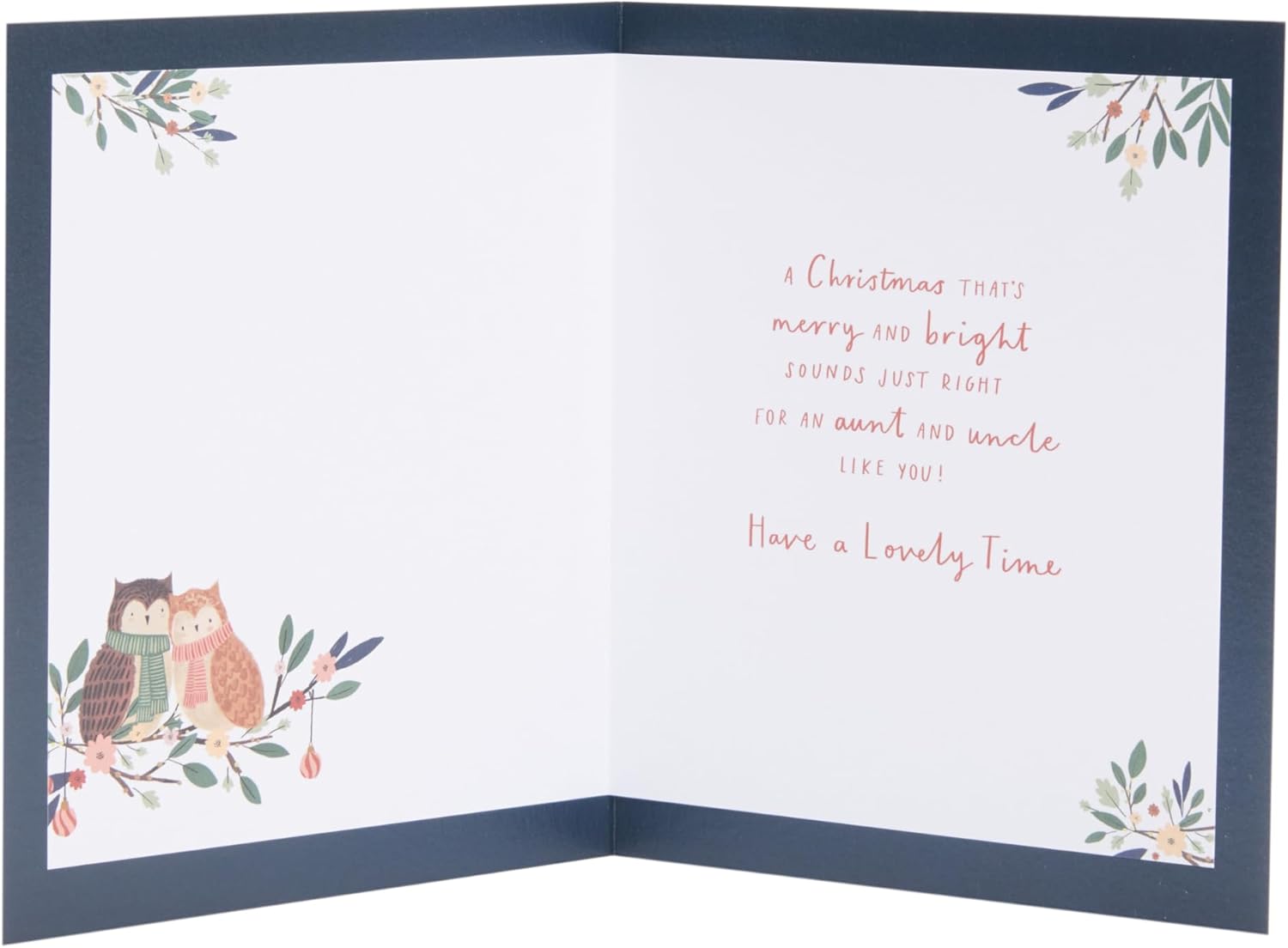 UK Greetings Christmas Card for Aunt & Uncle - Festive Owls Design