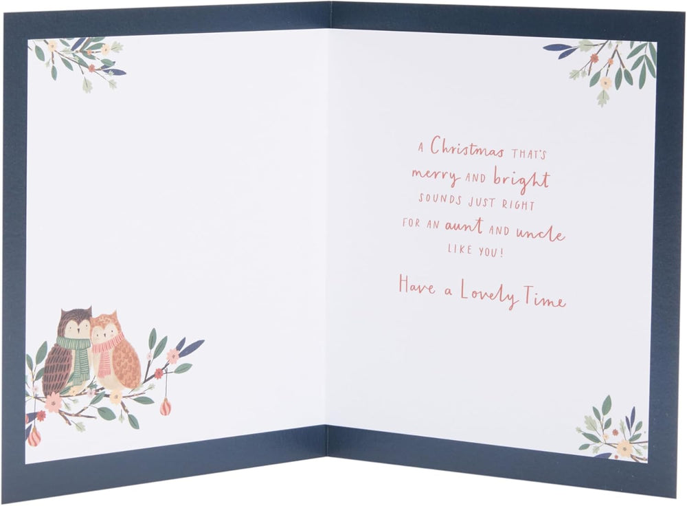 UK Greetings Christmas Card for Aunt & Uncle - Festive Owls Design