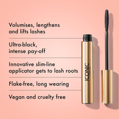 Iconic London Triple Threat Mascara 9ml – Lift, Length & Volumising Black Mascara