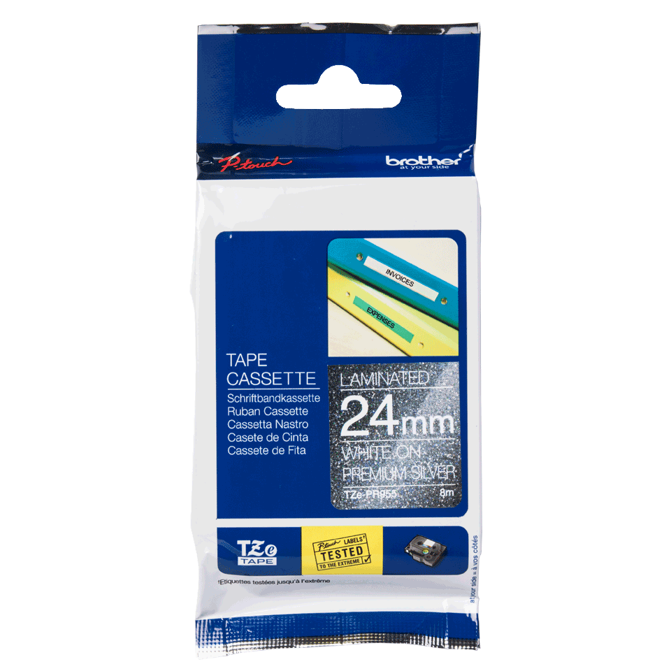 Brother White On Premium Silver Label Tape 24mm x 8m - TZEPR955