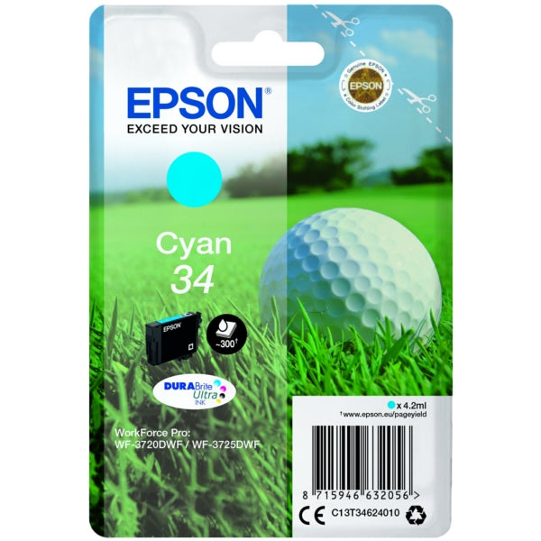 Epson 34 Golfball Cyan Standard Capacity Ink Cartridge 4ml - C13T34624010