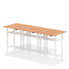 Dynamic Air Back-to-Back W1200 x D600mm Height Adjustable Sit Stand 6 Person Bench Desk With Cable Ports Oak Finish White Frame - HA01624 DD