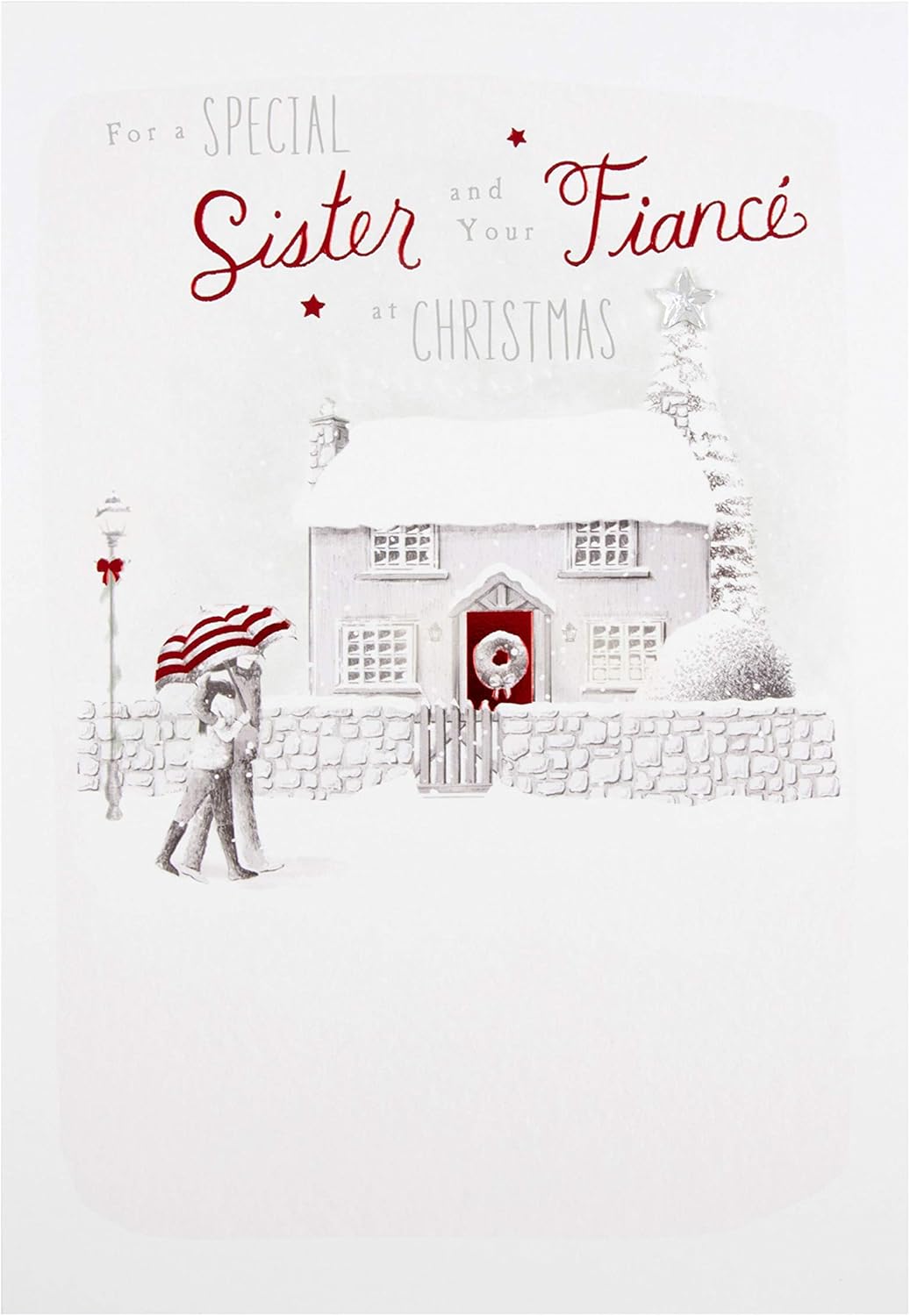 Christmas Greeting Card for Sister and Fiancé with Festive Seasonal Design and Loving Wishes