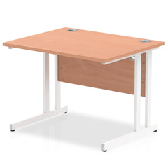 Impulse 1000 x 800mm Straight Desk Beech Top White Cantilever Leg MI001673 DD