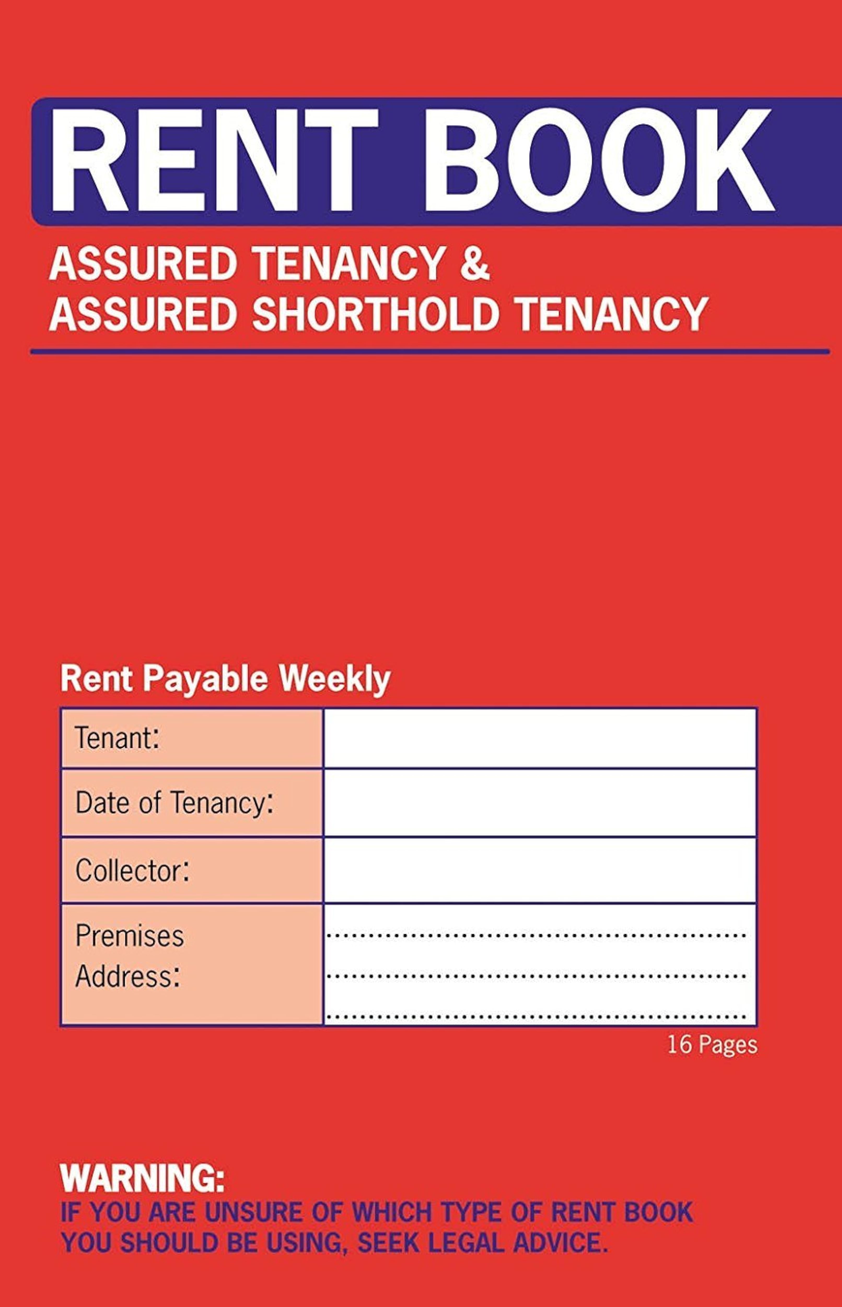 Rent Book 16 Page Assured Tenancy & Assured Shorthold Tenancy Book