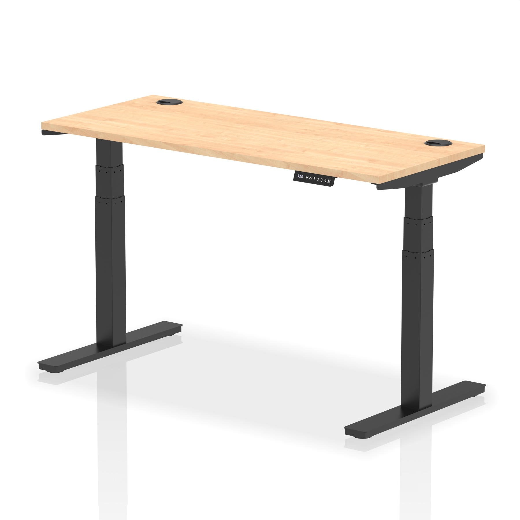 Dynamic Air 1400 x 600mm Height Adjustable Desk Maple Top Cable Ports Black Leg HA01238 DD