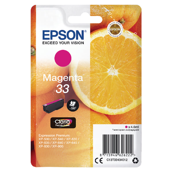 Epson 33 Oranges Magenta Standard Capacity Ink Cartridge 4.5ml - C13T33434012