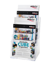 Deflecto 4 Tier 4 Pocket A4 Portrait Slanted Free Standing or Wall Mounted Literature Display Holder Crystal Clear - 77441