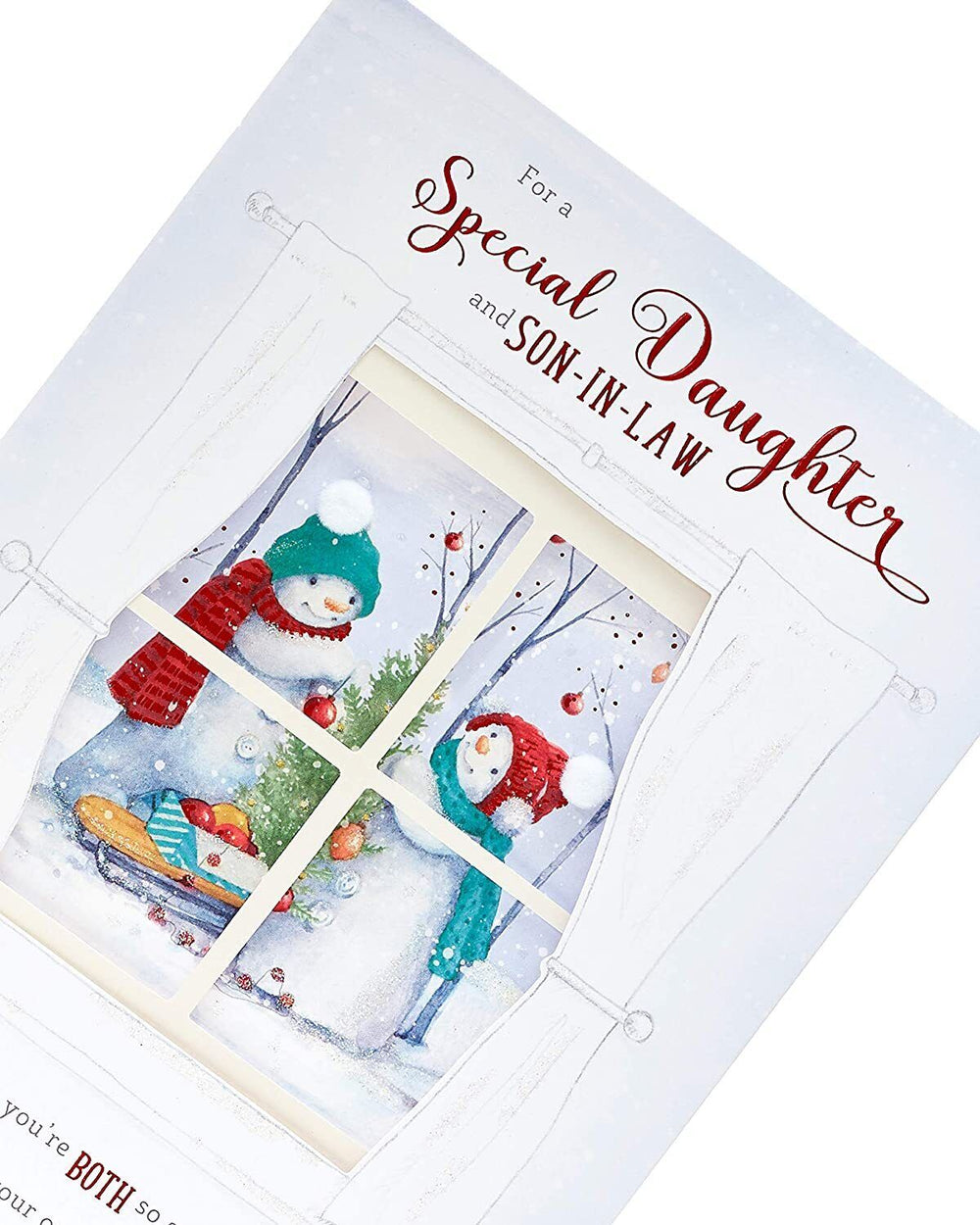 Snowmen Decorating a Tree Daughter & Son In Law Christmas Card