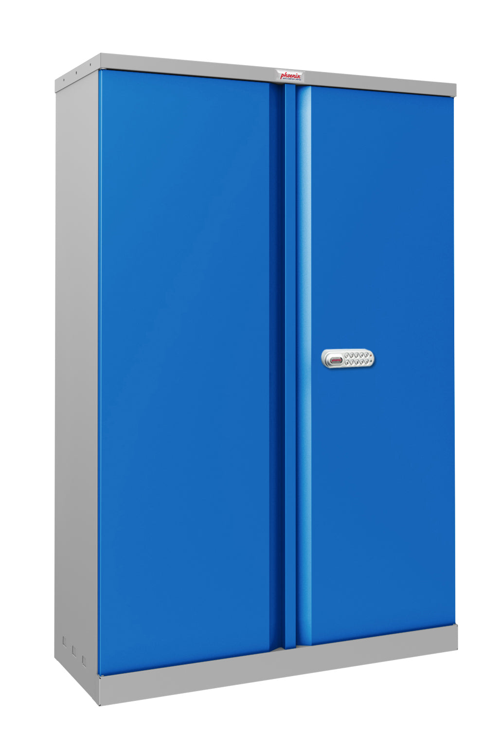 Phoenix SCL Series 2 Door 3 Shelf Steel Storage Cupboard Grey Body Blue Doors with Electronic Lock SCL1491GBE DD