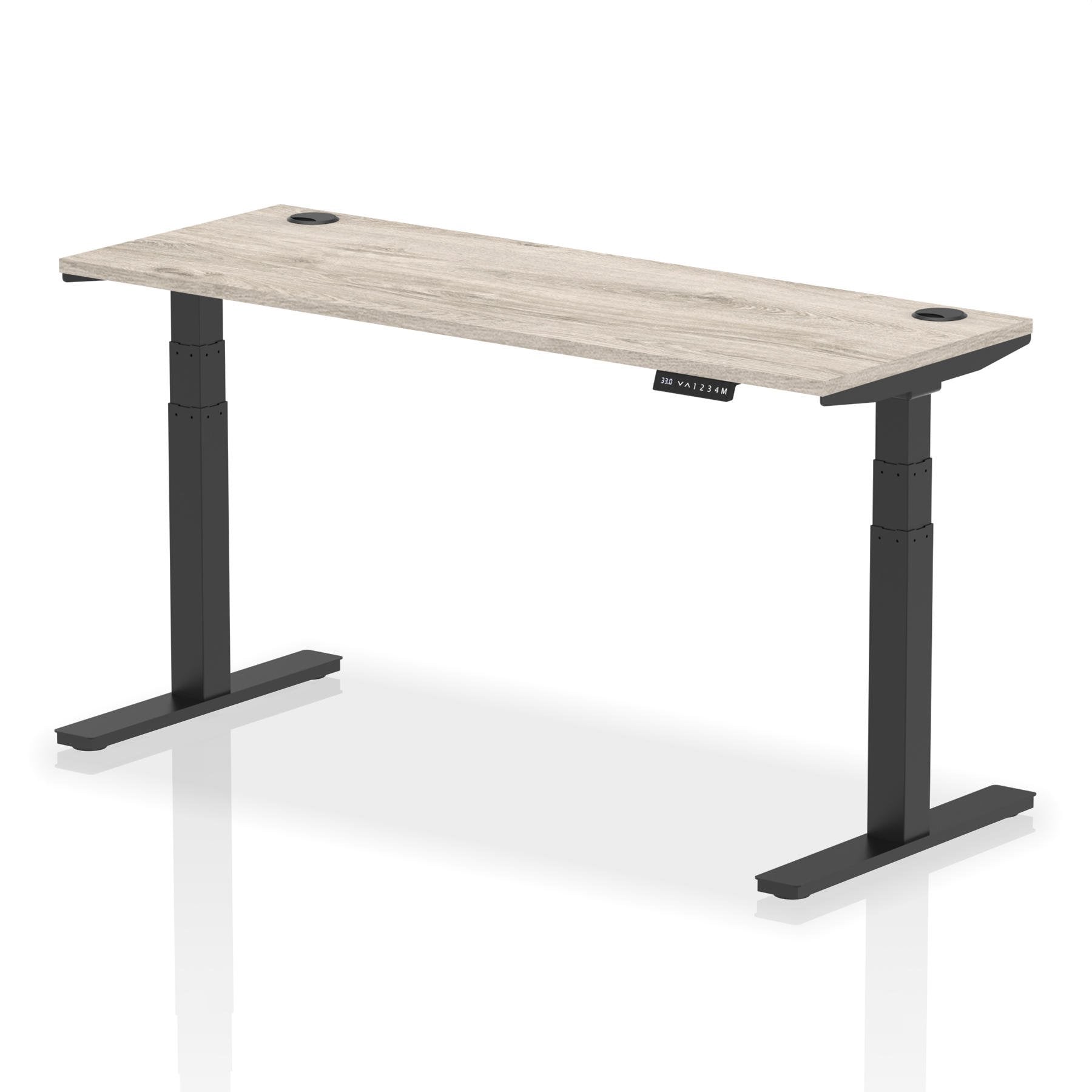 Dynamic Air 1600 x 600mm Height Adjustable Desk Grey Oak Top Cable Ports Black Leg HA01255 DD