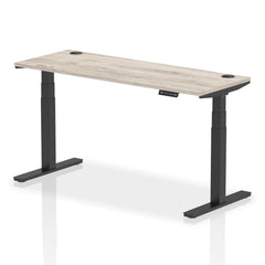 Dynamic Air 1600 x 600mm Height Adjustable Desk Grey Oak Top Cable Ports Black Leg HA01255 DD