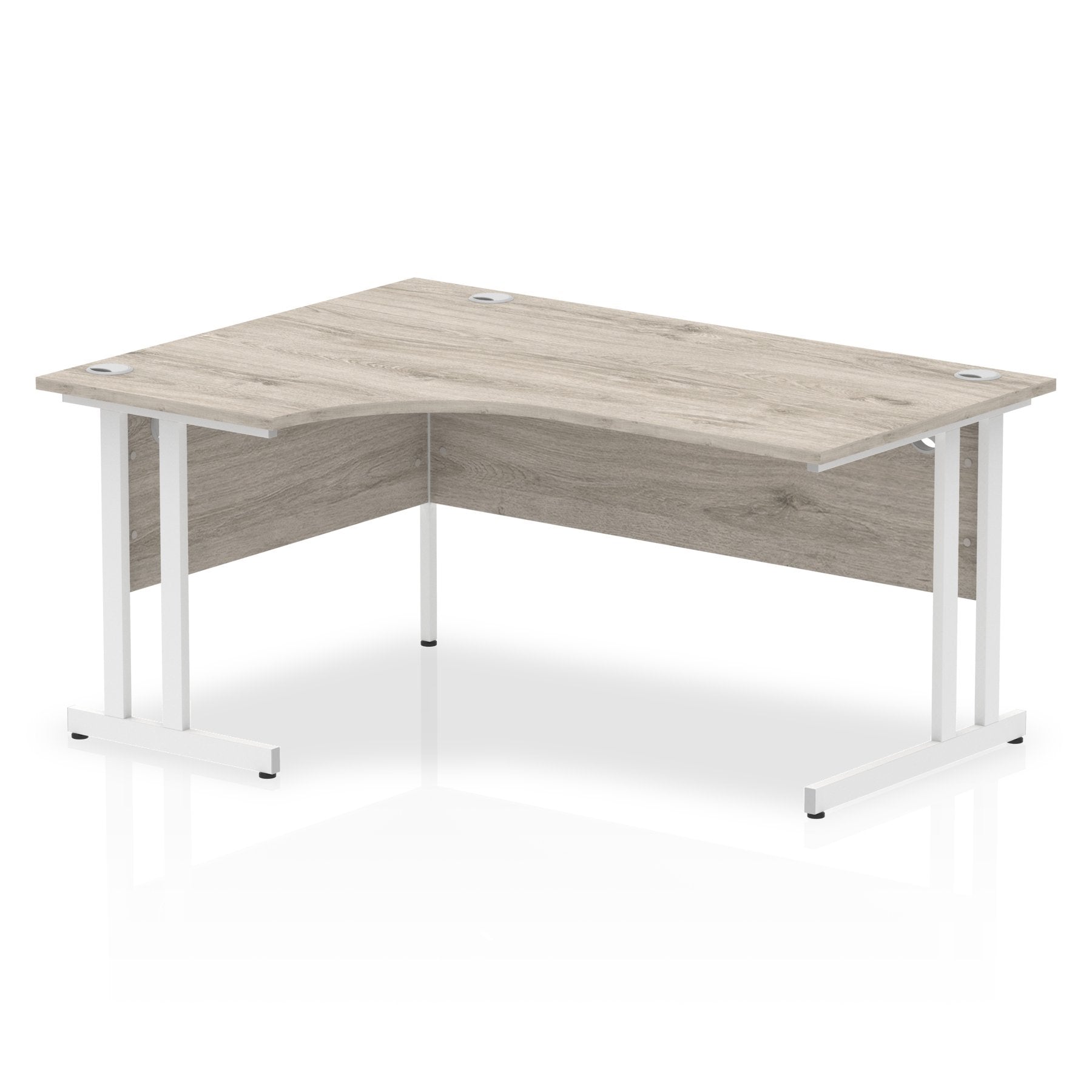 Impulse 1600mm Left Crescent Desk Grey Oak Top White Cantilever Leg I003526 DD