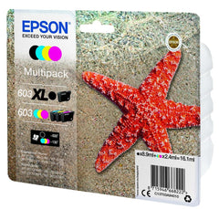 Epson 603 Starfish Black Extra High Yield Cyan Magenta Yellow Standard Yield Ink Cartridge 8.9ml 3 x 2.4ml Pack 4 - C13T03A94010