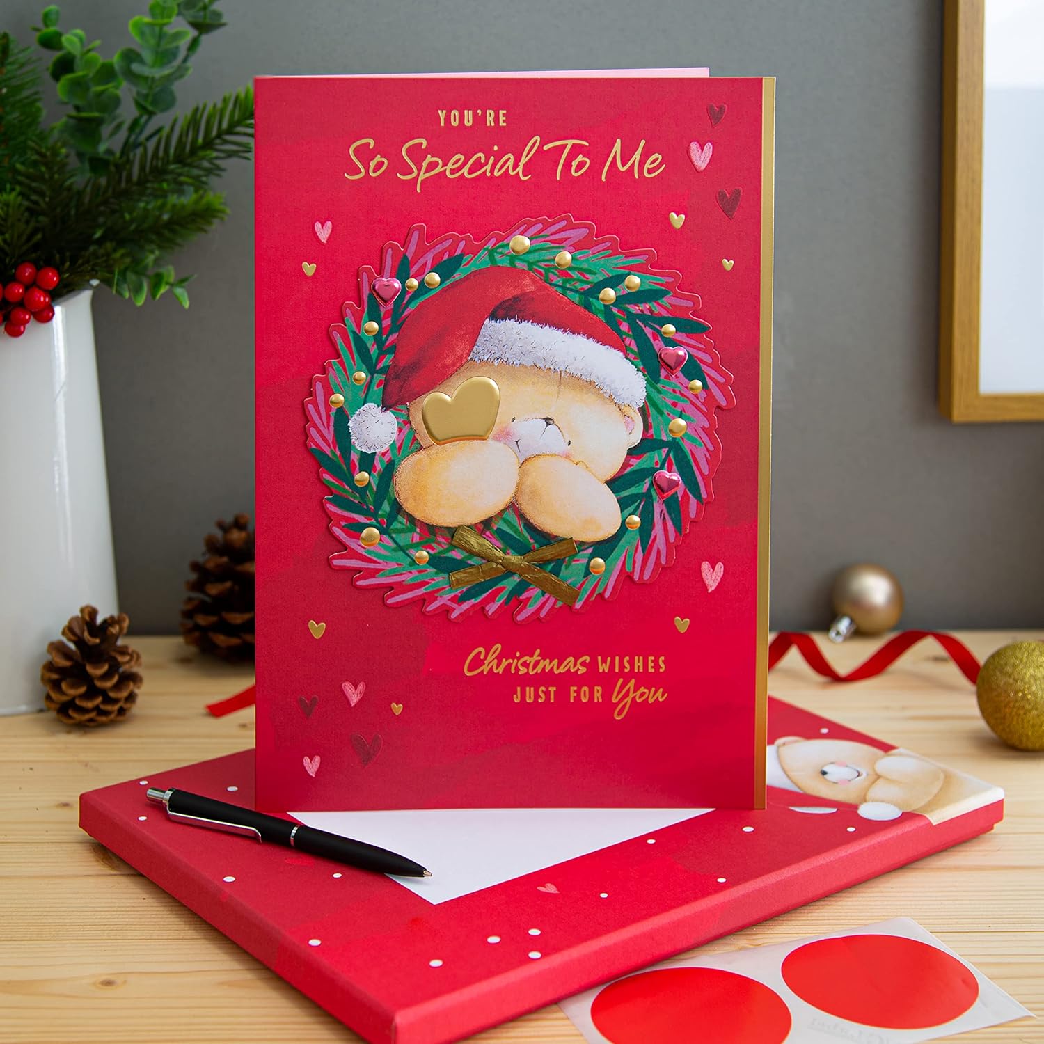 Boxed Christmas Card for Someone Special – Forever Friends Wreath and Heart Festive Design