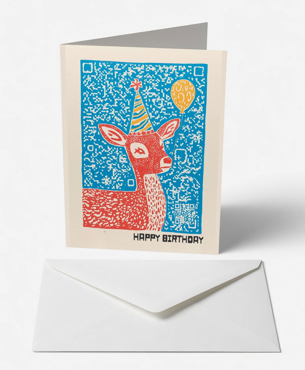 Scanimate | Birthday Card | Festive Fawn Design | Interactive QR Song | With Envelope | Happy Birthday Greeting Card | Her/Him