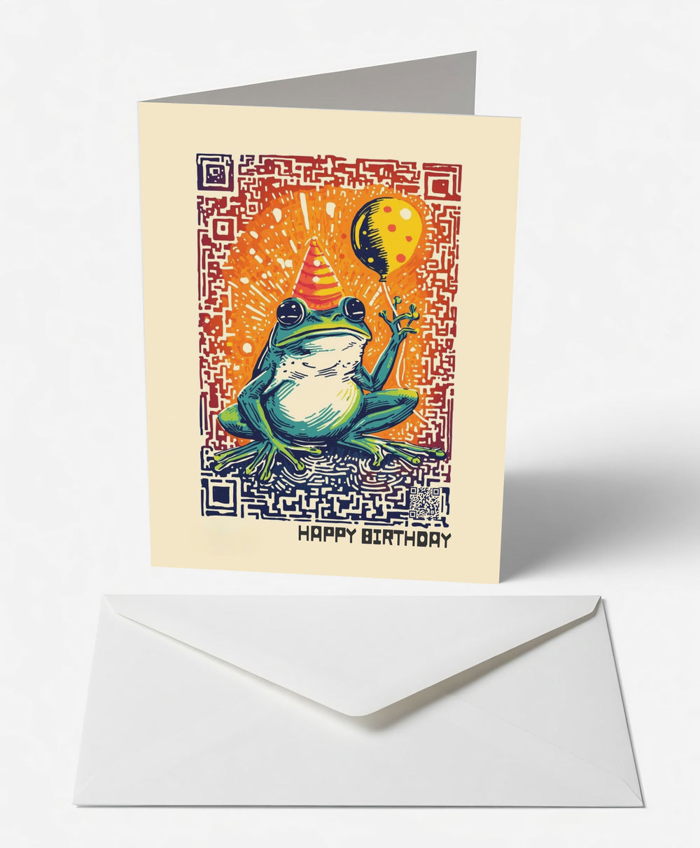 Scanimate | Birthday Card | Party Frog Design | Interactive QR Song | With Envelope | Happy Birthday Greeting Card | Her/Him
